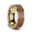 AURELIAN 14K Flat Pipe Cut Yellow Gold Ring Wedding Band with Rare Koa Wood Inlay and Polished Edges - 8mm - Larson Jewelers