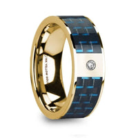 CLETUS Polished 14k Yellow Gold & Black/Blue Carbon Fiber Men’s Wedding Band with Diamond - 8mm - Larson Jewelers