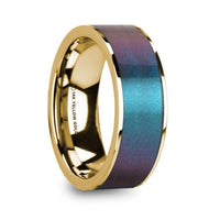 EUGEN Blue/Purple Color Changing Inlaid 14k Yellow Gold Men’s Polished Wedding Ring - 8mm - Larson Jewelers