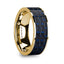 GREGOR Men’s Polished 14k Yellow Gold Flat Wedding Ring with Blue & Black Carbon Fiber Inlay - 8mm - Larson Jewelers