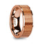 MILOS Polished Flat 14k Rose Gold Men’s Wedding Ring with Red Oak Wood Inlay - 8mm - Larson Jewelers