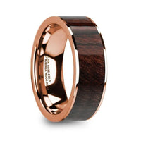SOTERIOS 14K Rose Gold Men’s Flat Wedding Ring with Bubinga Wood Inlay - 8mm - Larson Jewelers