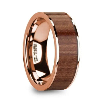 TITOS 14k Rose Gold Men’s Wedding Band with Rosewood Inlay & Polished Finish - 8mm - Larson Jewelers