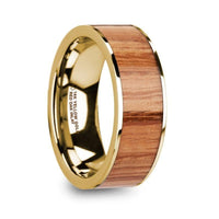 PANTHER Polished 14k Yellow Gold Men’s Wedding Ring with Red Oak Wood Inlay - 8mm - Larson Jewelers