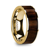 PELAGIA Men’s Polished 14k Yellow Gold with Black Walnut Inlay Wedding Ring - 8mm - Larson Jewelers