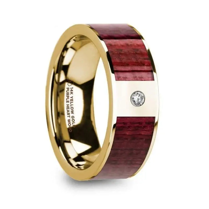 PHILE Purpleheart Inlaid 14k Yellow Gold Men’s Wedding Band with Diamond & Polished Finish - 8mm - Larson Jewelers
