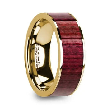 PHILO Polished 14k Yellow Gold Men’s Wedding Ring with Purpleheart Wood Inlay - 8mm - Larson Jewelers