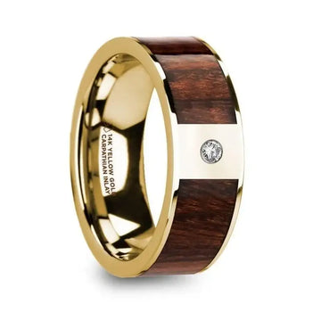SOPHOS Men’s Carpathian Wood Inlaid Polished 14k Yellow Gold Wedding Band with Diamond - 8mm - Larson Jewelers
