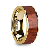 USIRIS Padauk Wood Inlaid 14k Yellow Gold Flat Wedding Ring with Polished Finish - 8mm - Larson Jewelers