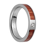 14K White Gold Flat Wedding Band With Tulip Wood Inlay & 1 Diamond Setting - 4mm - Larson Jewelers