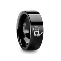Handprint Initials Engraved Flat Pipe Cut Black Tungsten Ring Polished - 4mm - 12mm - Larson Jewelers