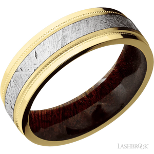 10K Yellow Gold with Satin , Polish Finish and Meteorite Inlay and Sapele - 7MM - Larson Jewelers