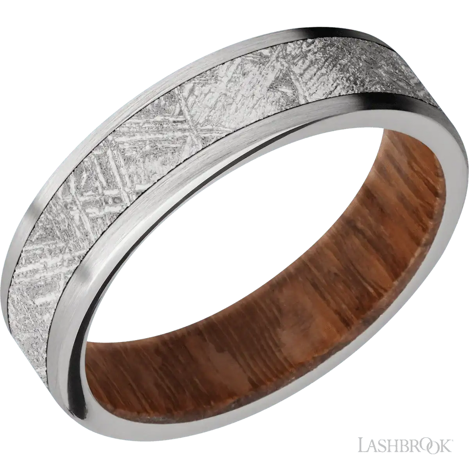 Titanium with Satin Finish and Meteorite Inlay and Leopard Wood - 6MM - Larson Jewelers