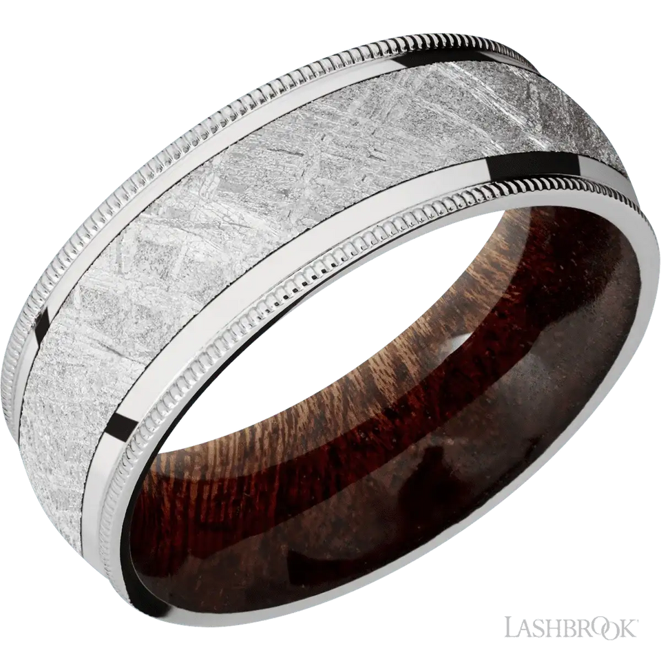 Cobalt Chrome with Polish Finish and Meteorite Inlay and Sapele - 8MM - Larson Jewelers