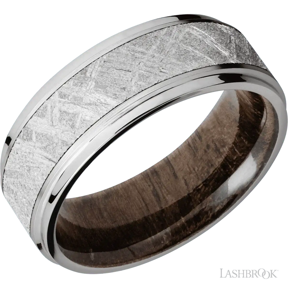Cobalt Chrome with Satin, Polish Finish and Meteorite Inlay and Walnut - 8MM - Larson Jewelers