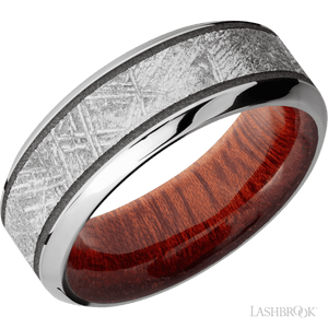 Cobalt Chrome with Polish , Polish Finish and Meteorite Inlay and Blood Wood - 8MM - Larson Jewelers