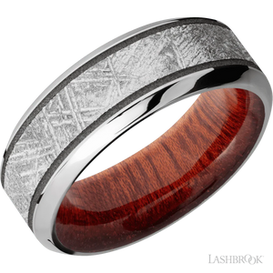 Cobalt Chrome with Polish , Polish Finish and Meteorite Inlay and Blood Wood - 8MM - Larson Jewelers