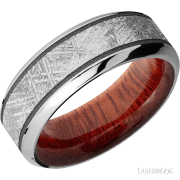 Cobalt Chrome with Polish , Polish Finish and Meteorite Inlay and Blood Wood - 8MM - Larson Jewelers