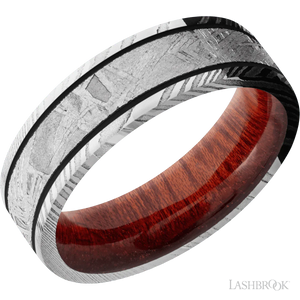 Damascus with Polish Finish and Meteorite Inlay and Blood Wood - 7MM - Larson Jewelers