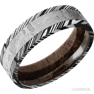 Woodgrain with Acid Finish and Meteorite Inlay and Walnut - 7MM - Larson Jewelers
