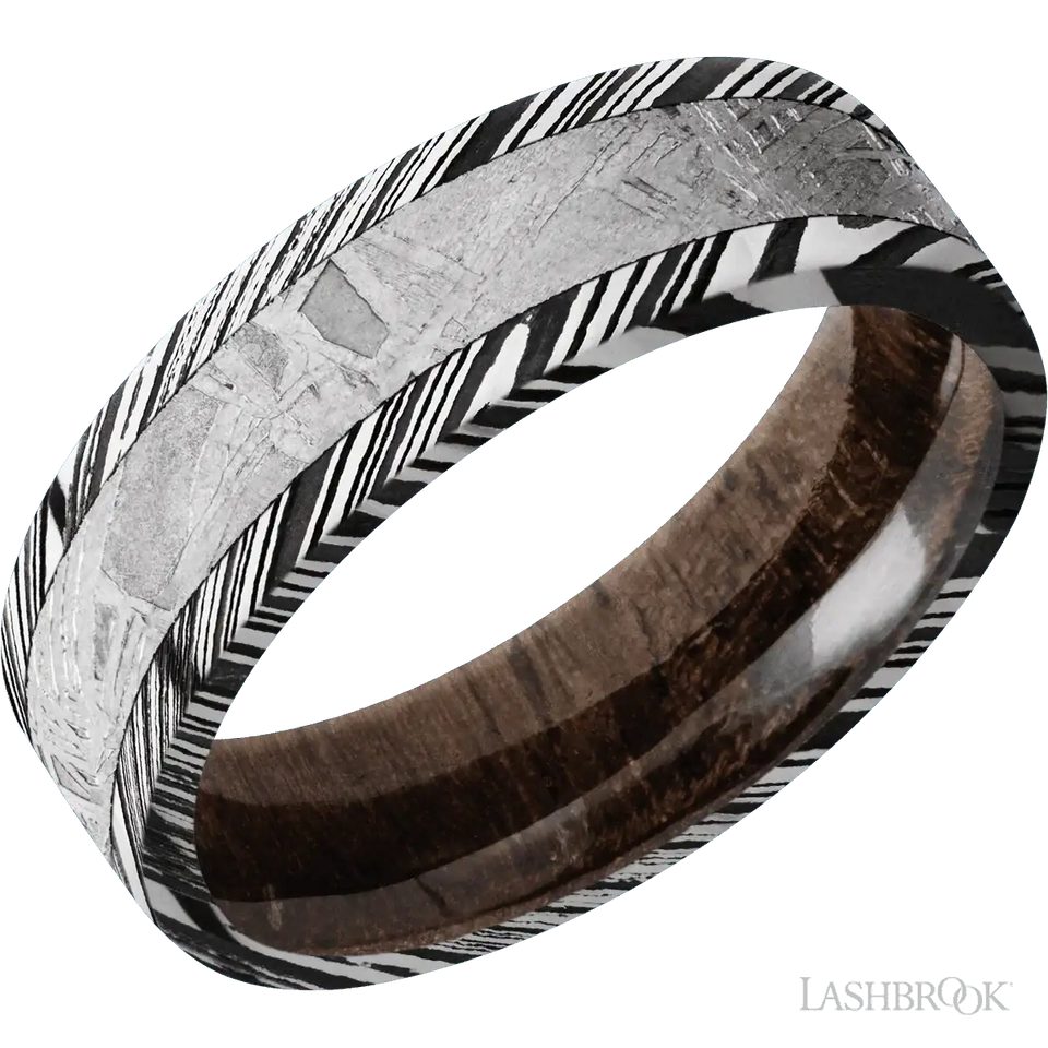Woodgrain with Acid Finish and Meteorite Inlay and Walnut - 7MM - Larson Jewelers