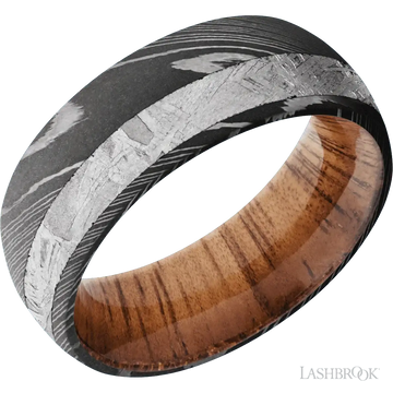 Damascus with Acid Finish and Meteorite Inlay and Koa - 8MM - Larson Jewelers