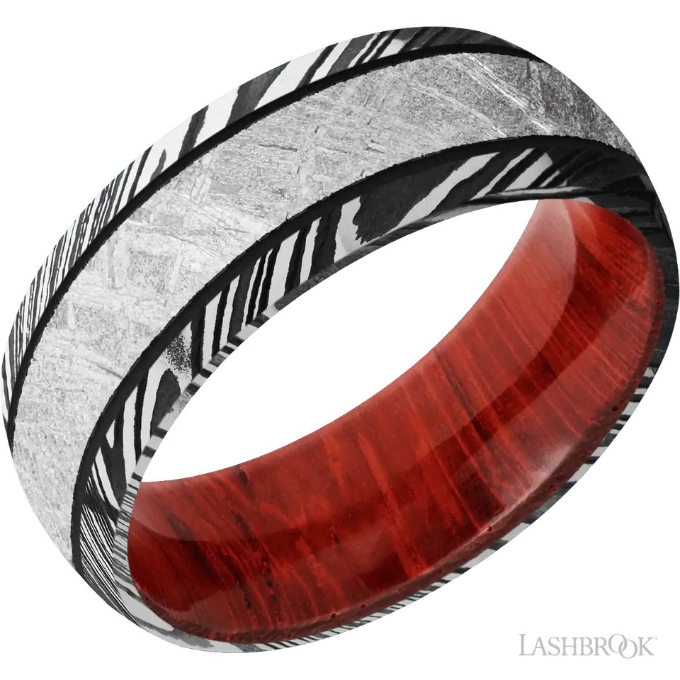 Woodgrain with Acid Finish and Meteorite Inlay and Padauk - 8MM - Larson Jewelers