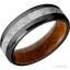 Zirconium with Hammer , Polish Finish and Meteorite Inlay and Desert Iron Wood - 7MM - Larson Jewelers