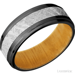 Zirconium with Satin , Polish Finish and Meteorite Inlay and Osage Orange - 8MM - Larson Jewelers