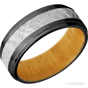 Zirconium with Satin , Polish Finish and Meteorite Inlay and Osage Orange - 8MM - Larson Jewelers
