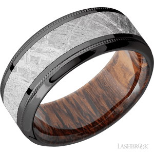 Zirconium with Polish , Polish Finish and Meteorite Inlay and Leopard Wood - 9MM - Larson Jewelers