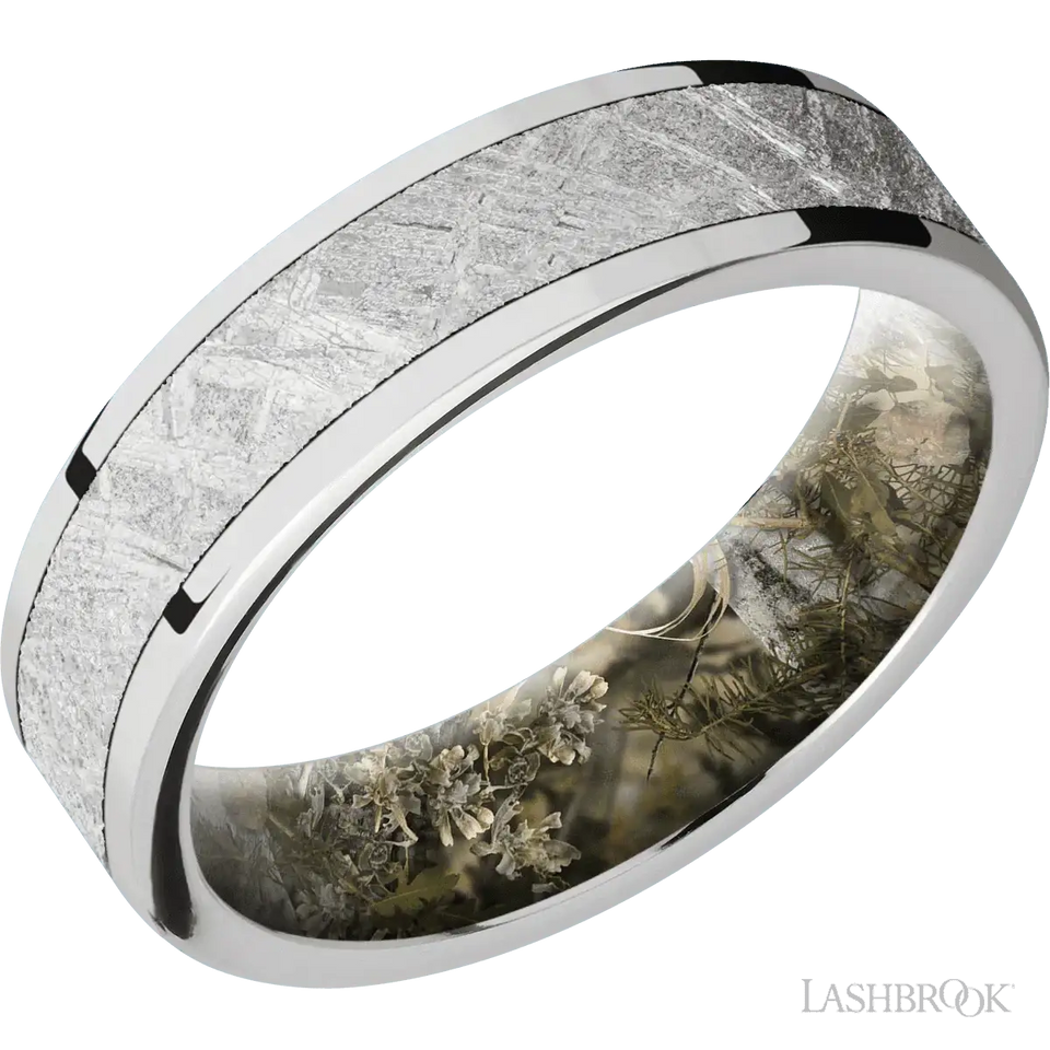 14K White Gold with Polish Finish and Meteorite Inlay and King's Mountain - 6MM - Larson Jewelers