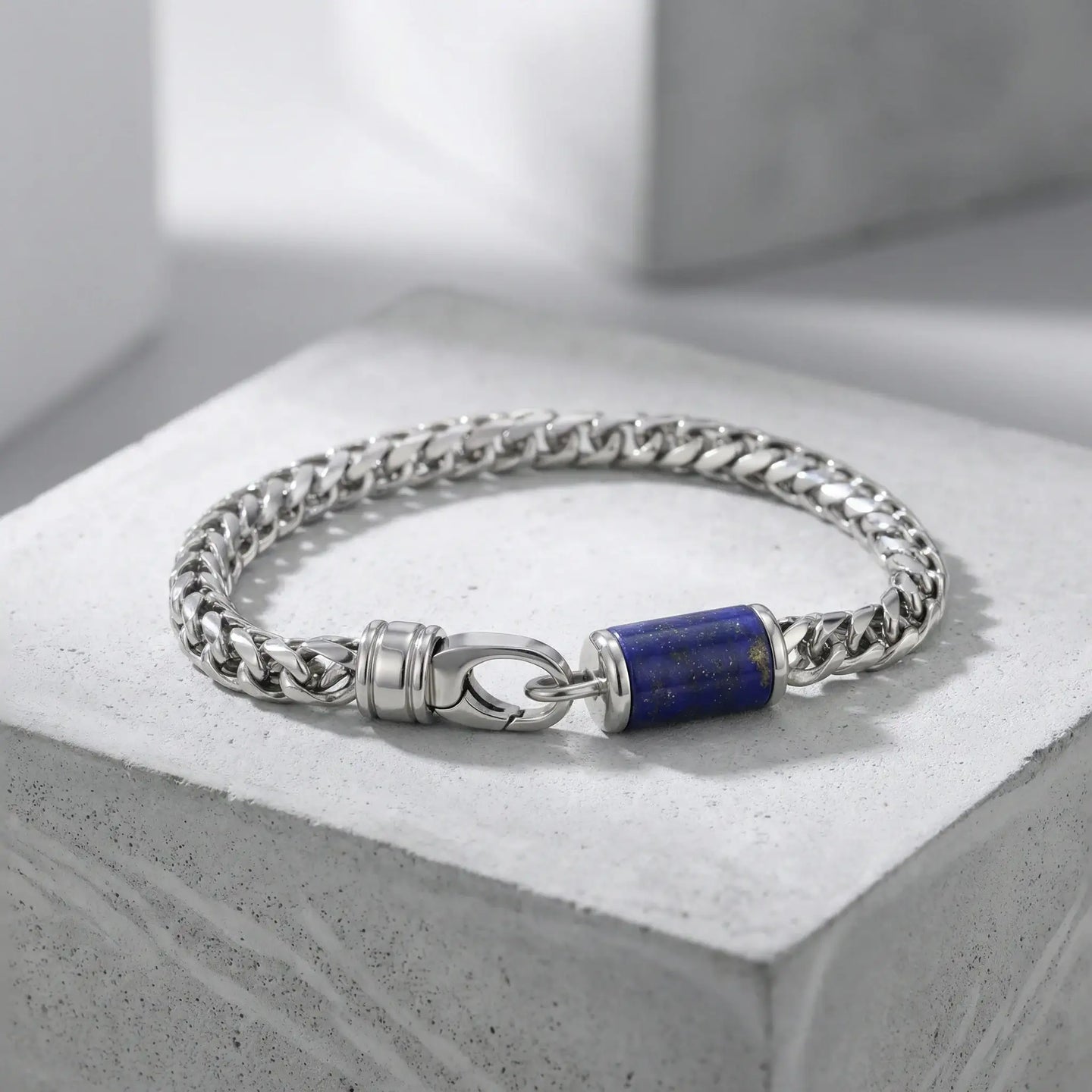 Stainless Steel Bracelet With Lapis Inlay - 9 Inch - Larson Jewelers