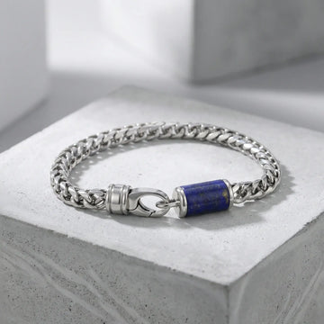 Stainless Steel Bracelet With Lapis Inlay - 9 Inch - Larson Jewelers
