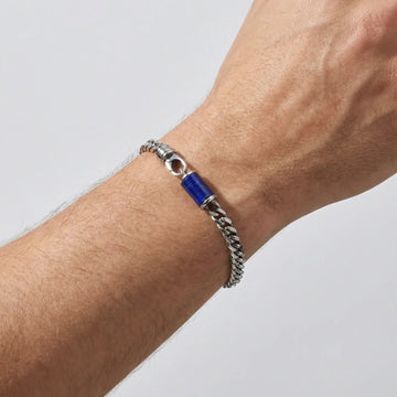 Stainless Steel Bracelet With Lapis Inlay - 9 Inch - Larson Jewelers