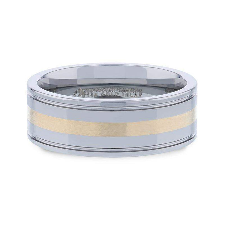 LAZIO 14k Gold Inlay with Grooved Edges Tungsten Polished Wedding Band - 8mm - Larson Jewelers