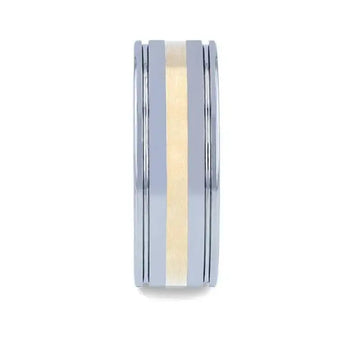 LAZIO 14k Gold Inlay with Grooved Edges Tungsten Polished Wedding Band - 8mm - Larson Jewelers