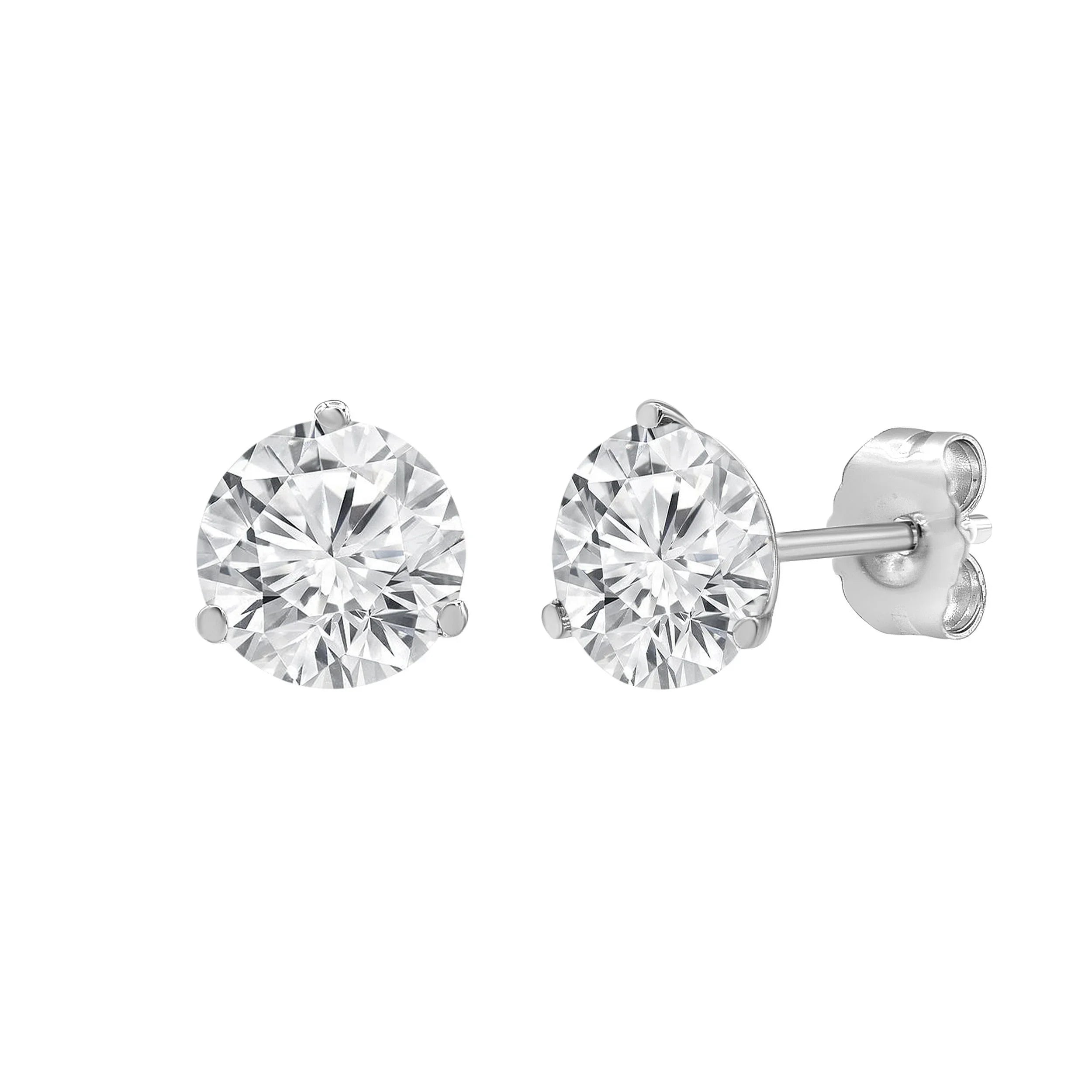 14k White Gold 3-Prong Solitaire Martini Studs with Round Lab Grown Diamond
