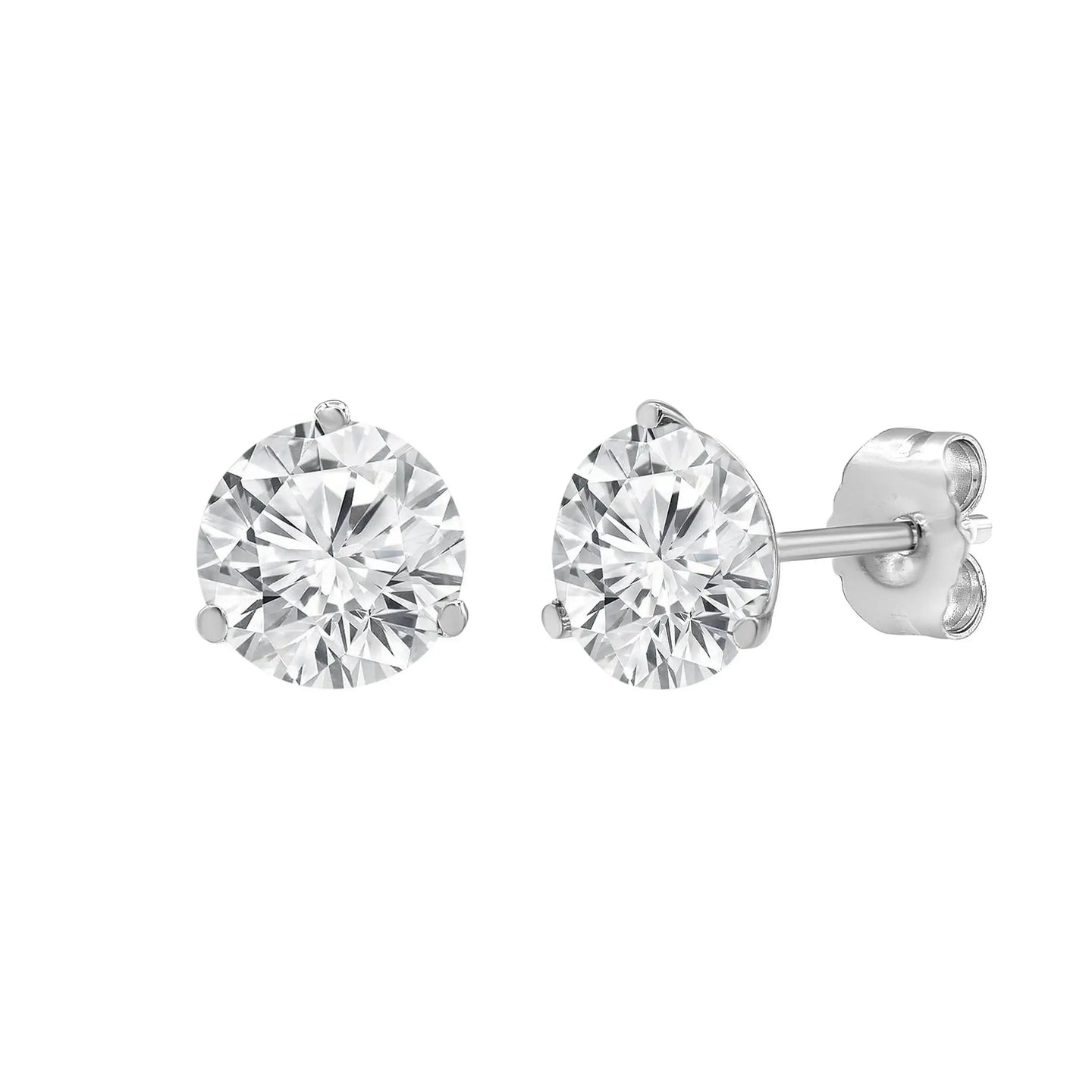 14k White Gold 3-Prong Solitaire Martini Studs with Round Lab Grown Diamond - Larson Jewelers