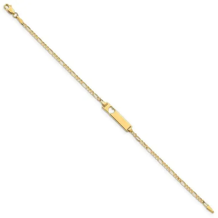 14k Cut-out Heart Figaro Link ID Bracelet - Larson Jewelers