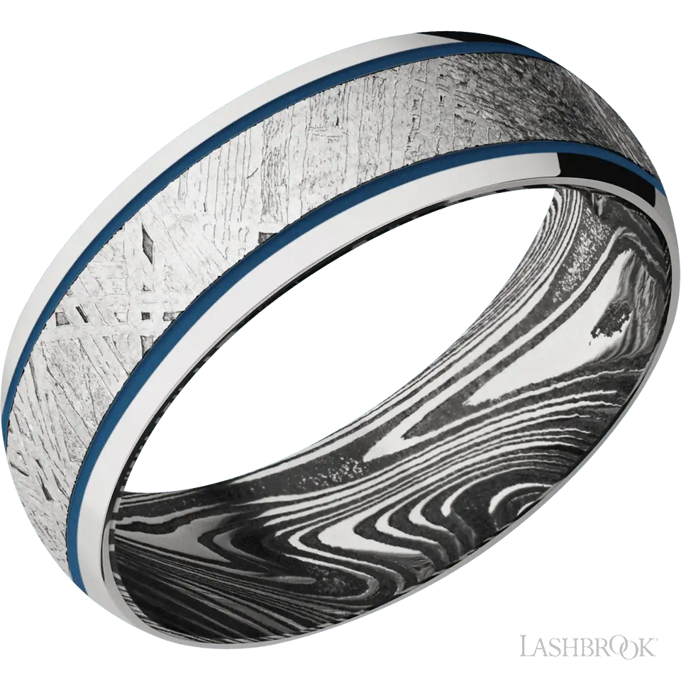 Cobalt Chrome with Polish Finish and Meteorite Inlay and Marble - 7MM - Larson Jewelers