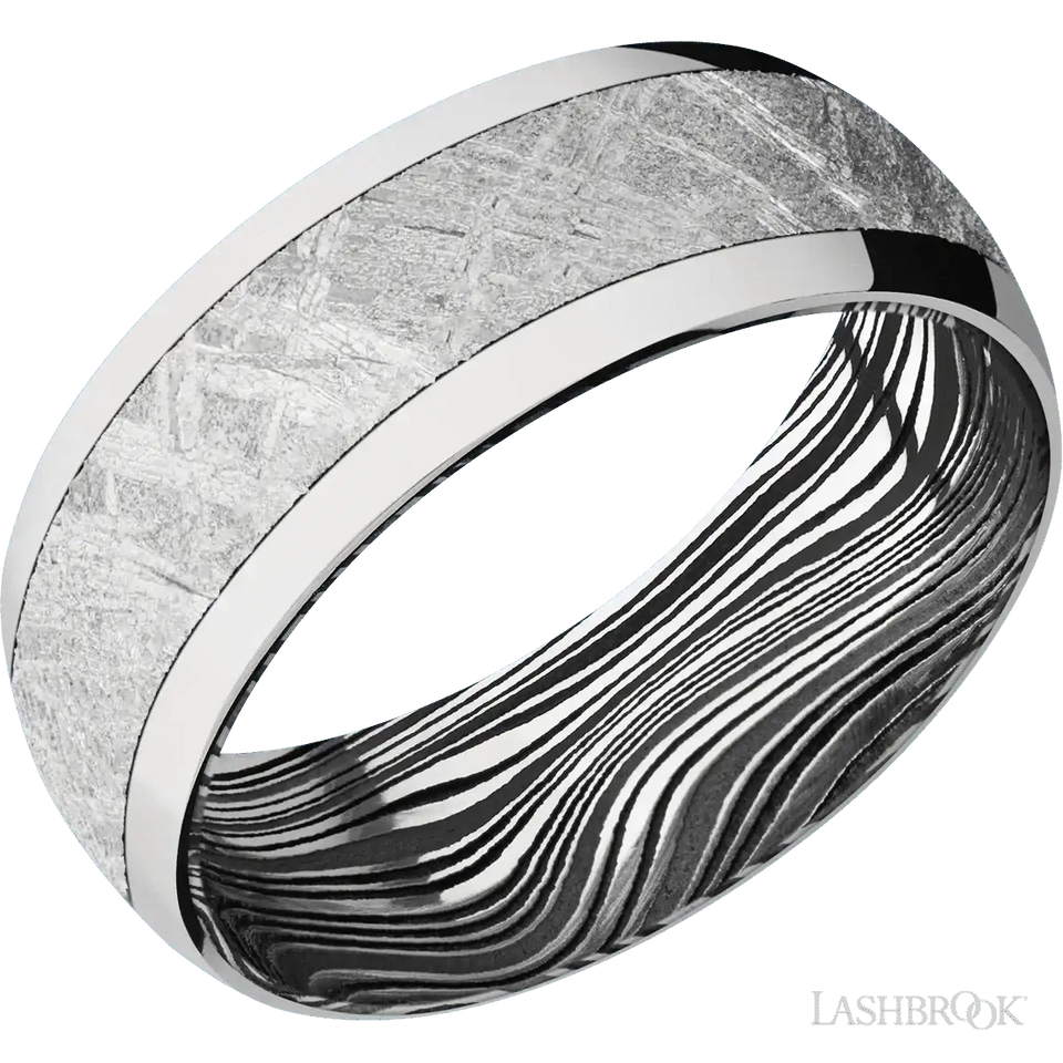 Cobalt Chrome with Polish Finish and Meteorite Inlay and Marble - 8MM - Larson Jewelers