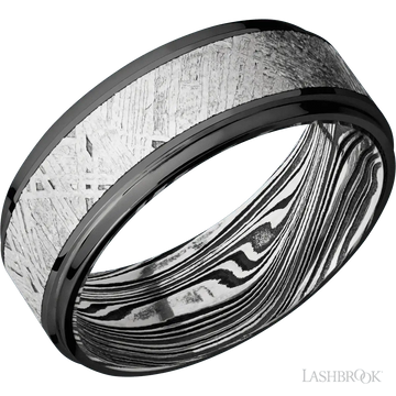 Zirconium with Polish , Polish Finish and Meteorite Inlay and Marble - 8MM - Larson Jewelers