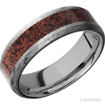 Meteorite with None Finish and Dinosaur Bone Red Inlay - 7MM - Larson Jewelers
