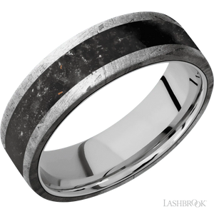 Meteorite with None Finish and Black Onyx Inlay - 7MM - Larson Jewelers