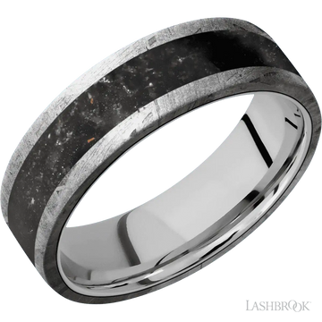 Meteorite with None Finish and Black Onyx Inlay - 7MM - Larson Jewelers