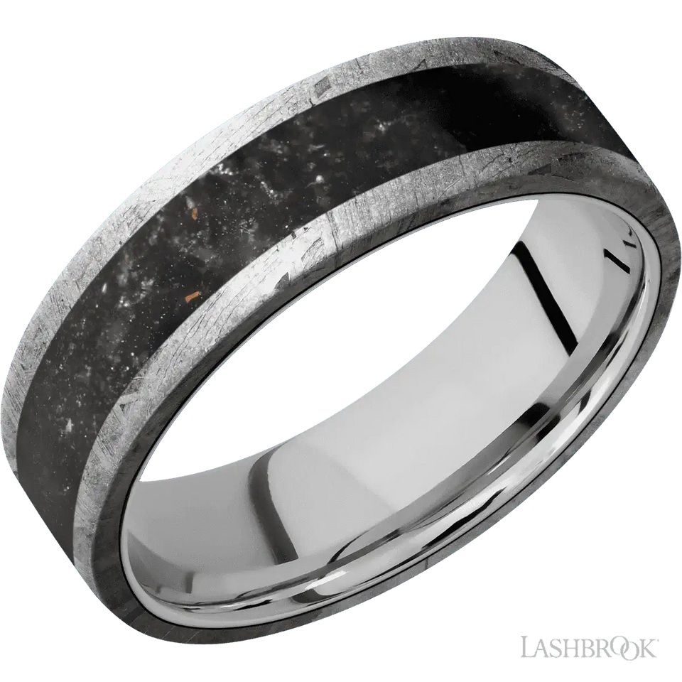 Meteorite with None Finish and Black Onyx Inlay - 7MM - Larson Jewelers