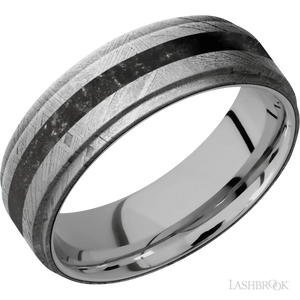 Meteorite with None Finish and Black Onyx Inlay Flat Grooved Edges - 7MM - Larson Jewelers