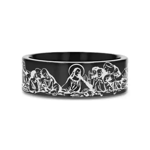 LAST SUPPER on Black Flat Tungsten Carbide Ring - Larson Jewelers