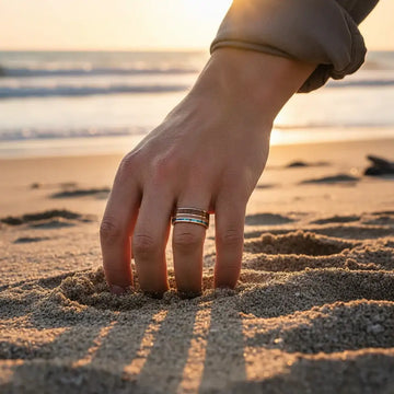 MOANA Smoked Rose Gold Tungsten Ring with Hawaiian Koa Wood, Abalone Shell & Guitar String – 8mm - Larson Jewelers